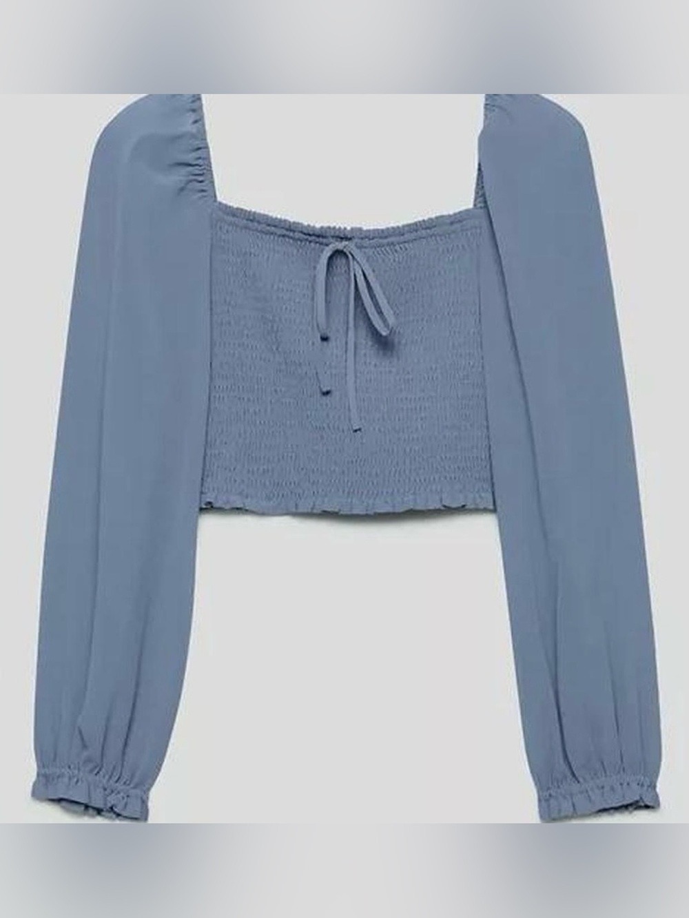 Aritzia Wilfred Saga Blouse Blue Smocked Square-Neck Crop Top XL